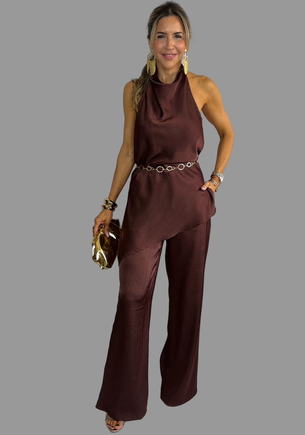 Chocolate Satin Palazzo Set