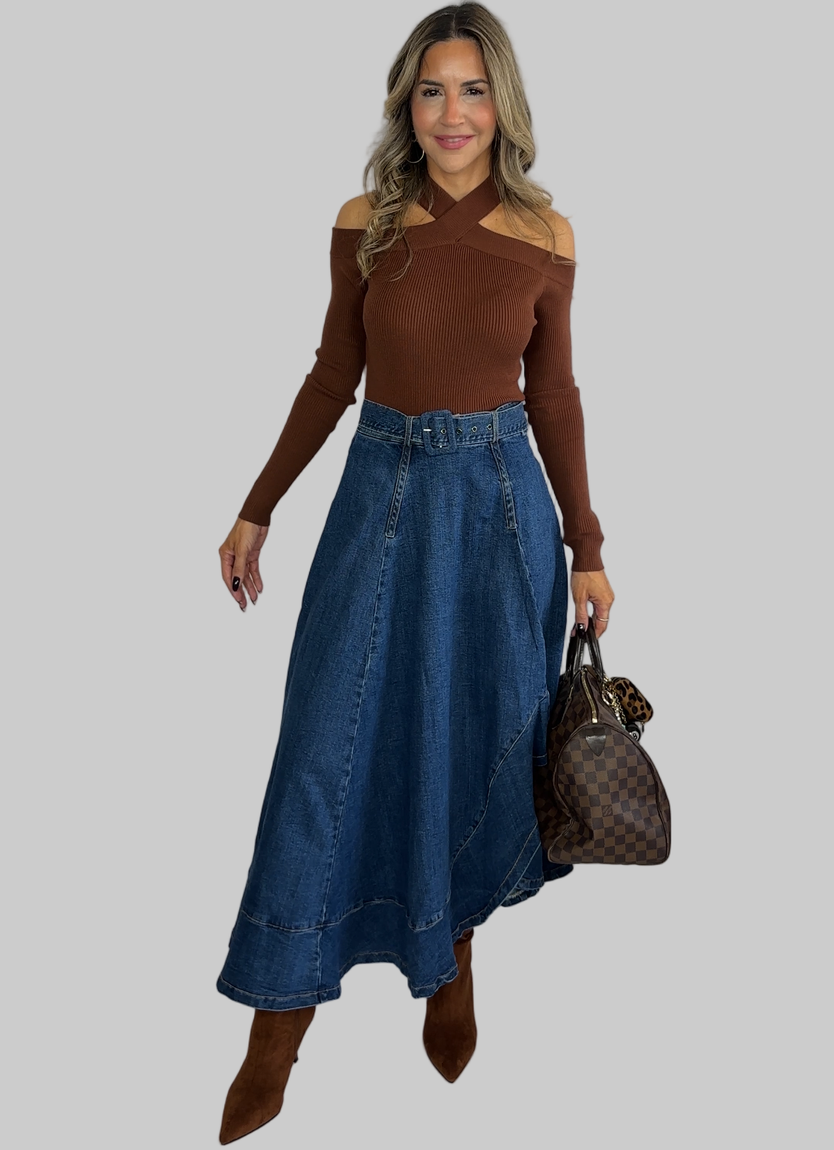Belted Denim Skirt