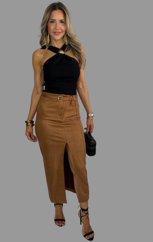 Suede Belted Skirt