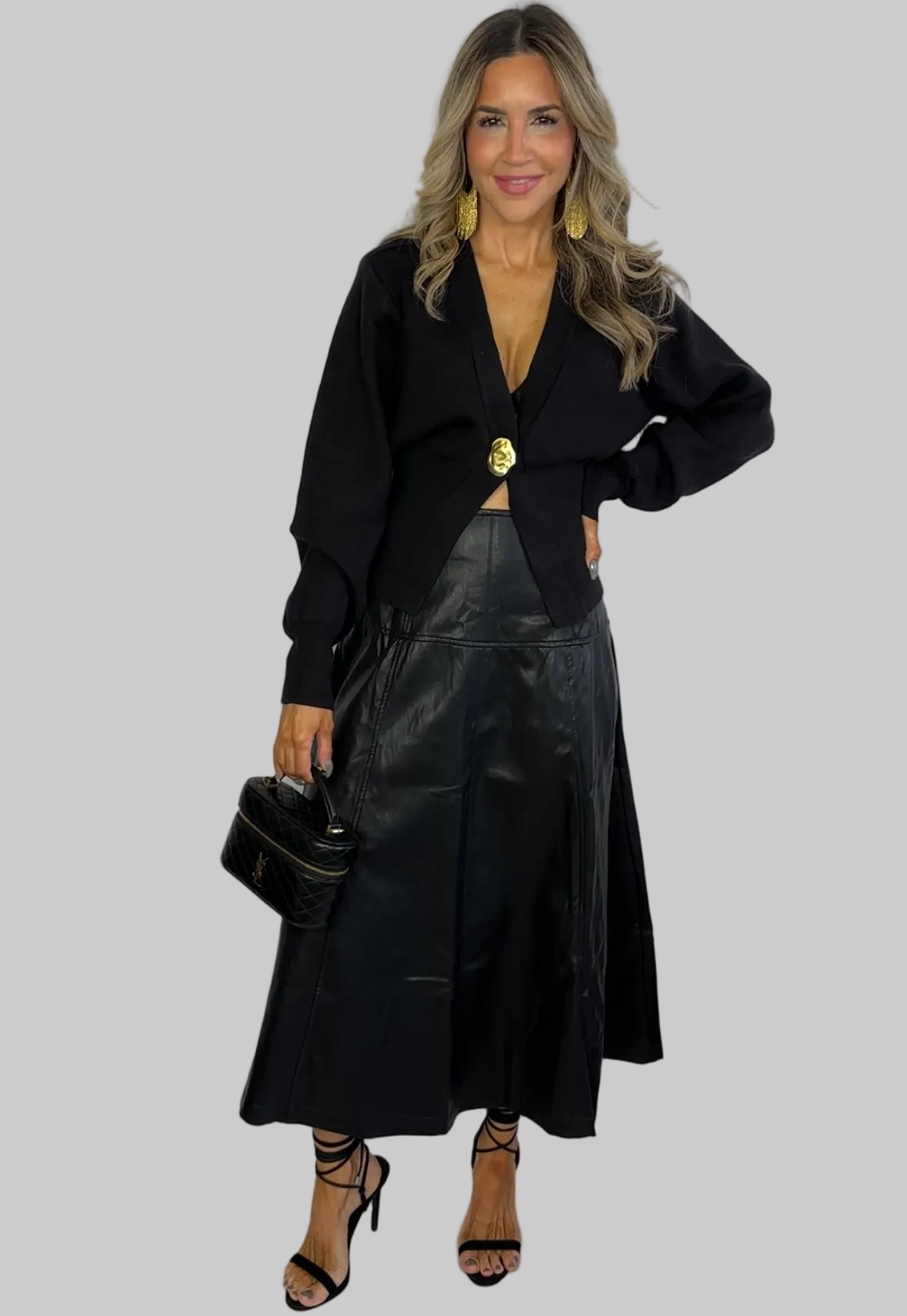 Black Leather Midi Skirt