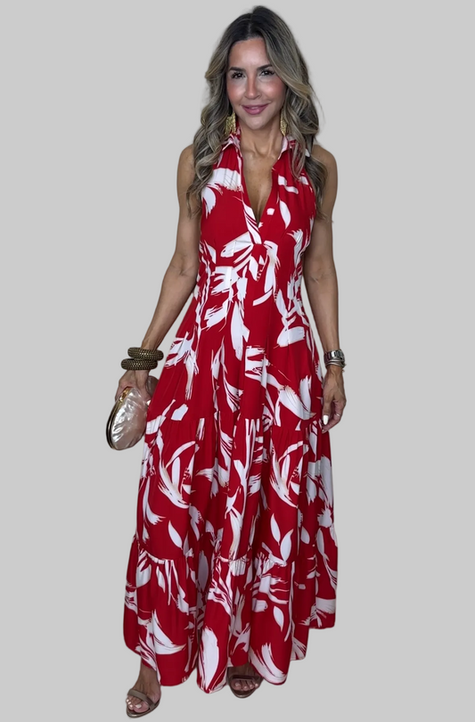 Red Print Maxi Dress