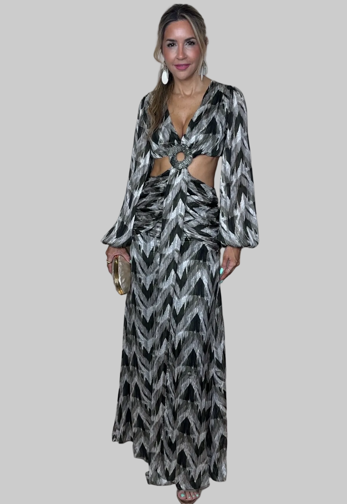 Olive Print Cut Out Dress