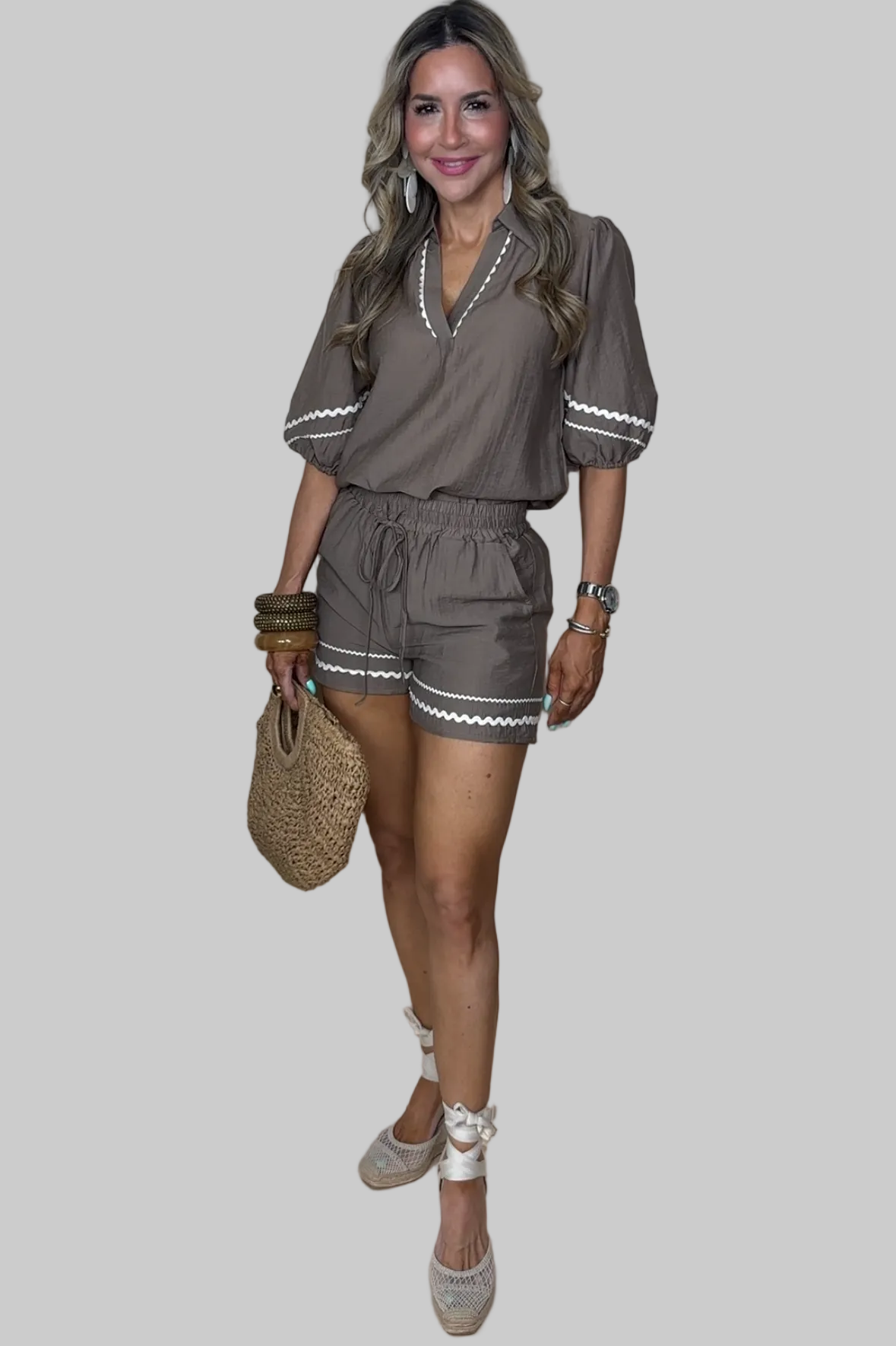 Linen Blend Shorts Set