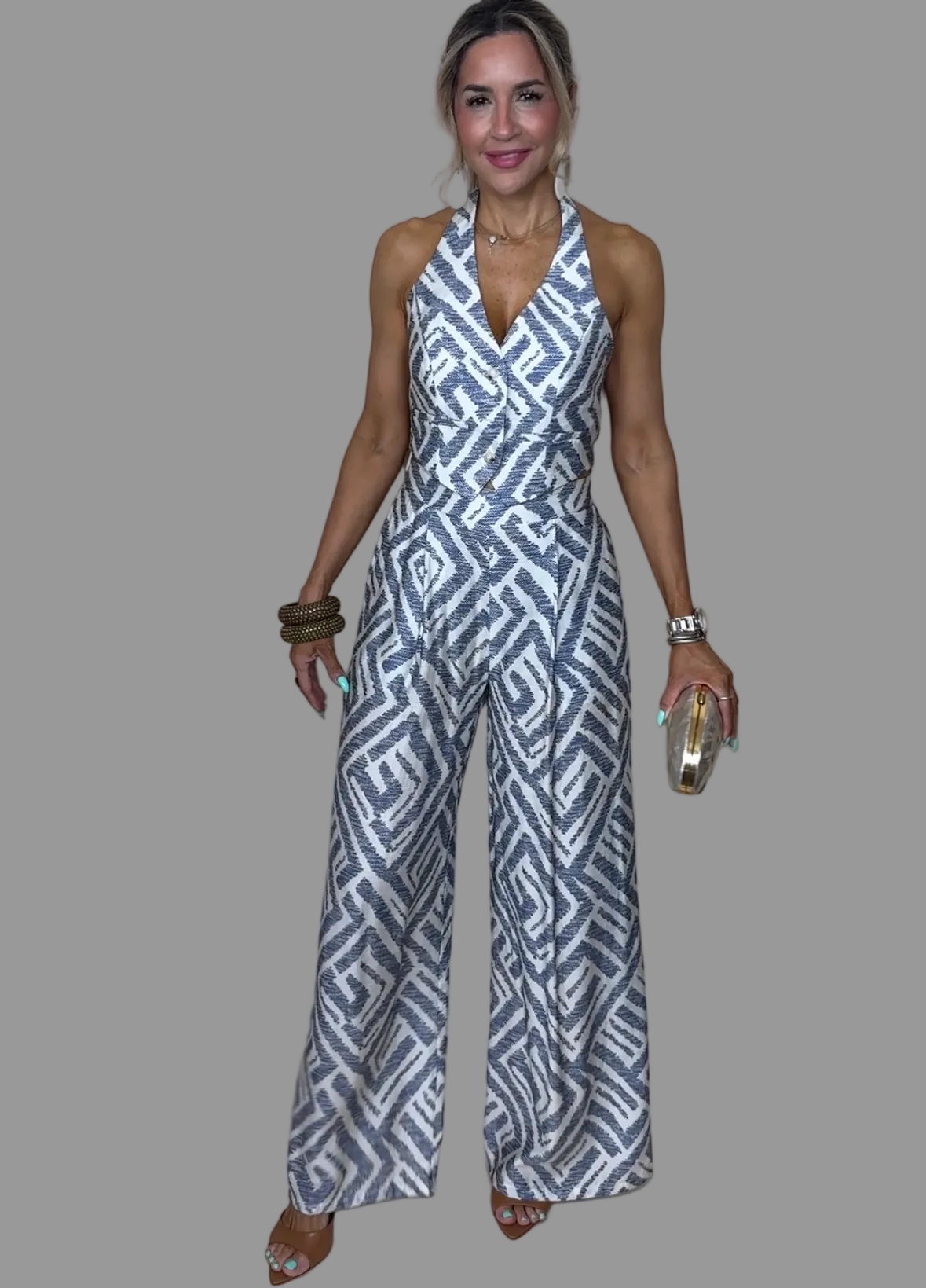 Blue Print Vest Top Set