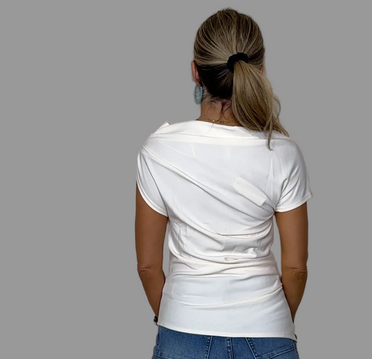 Cream Asymmetric Pleated Top