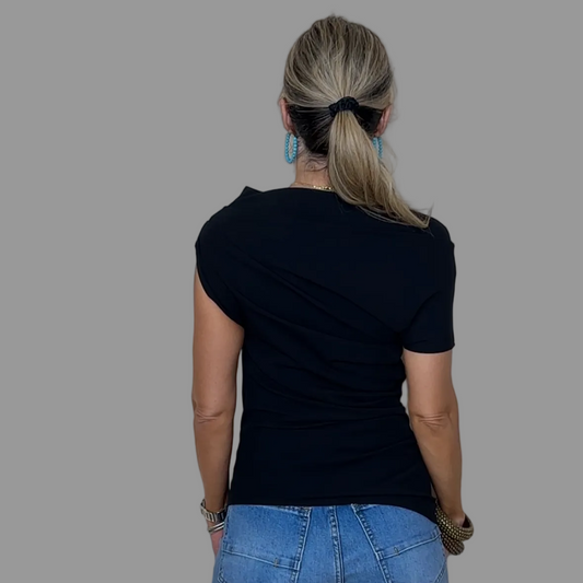Black Asymmetric Pleated Top