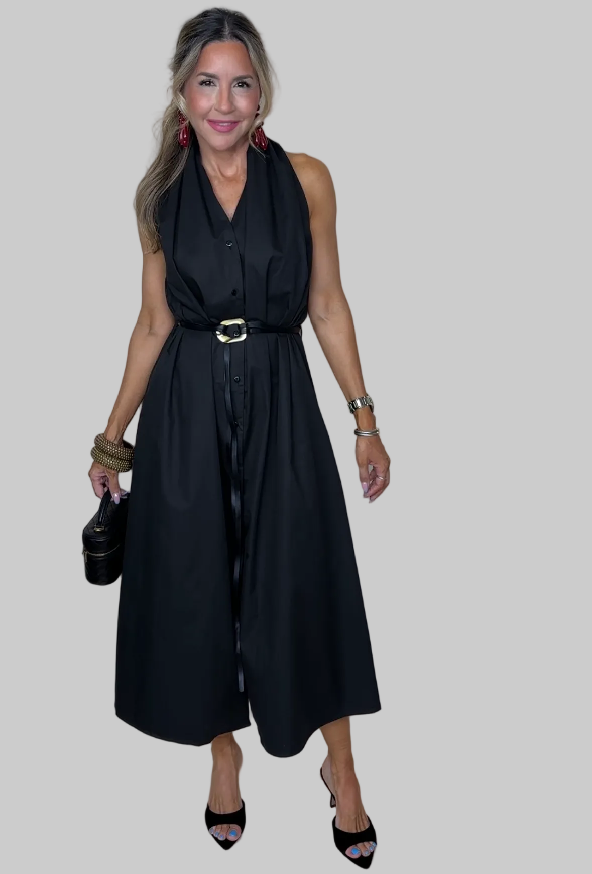 Black Halter Midi Dress
