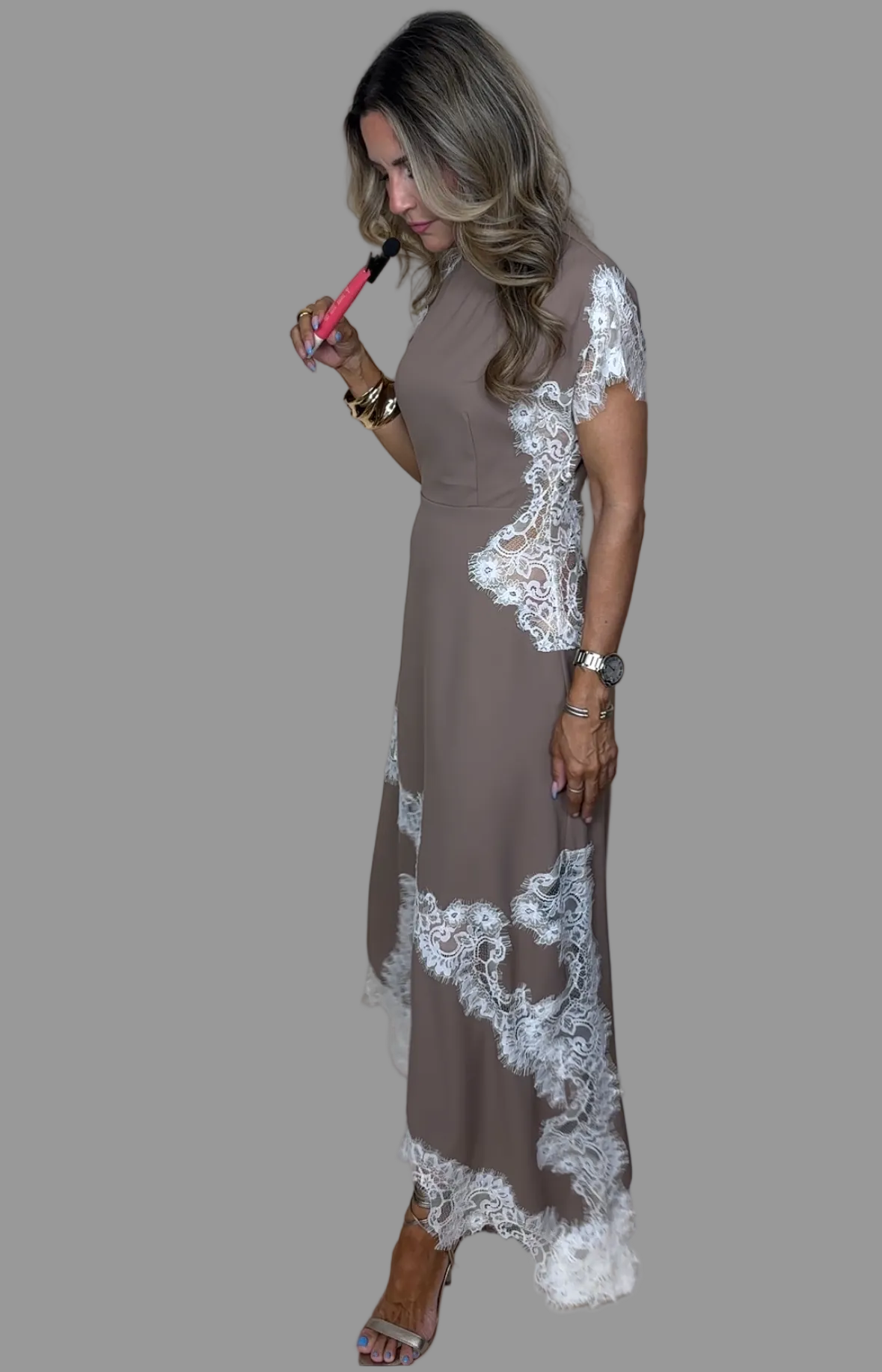 Mocha Satin Lace Dress