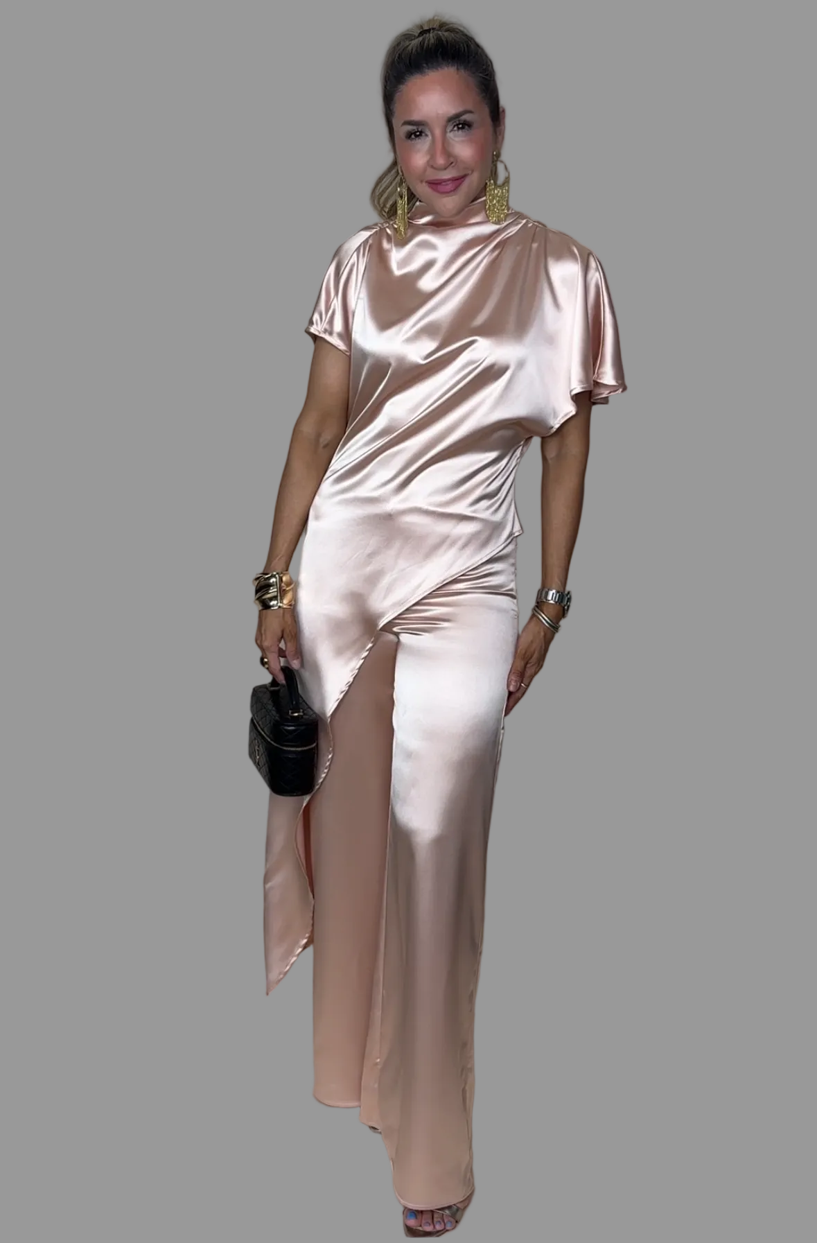 Drape Neck Tunic Set