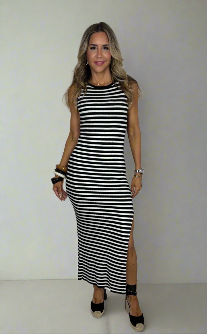 STRIPES RIBBED KNIT MAXI