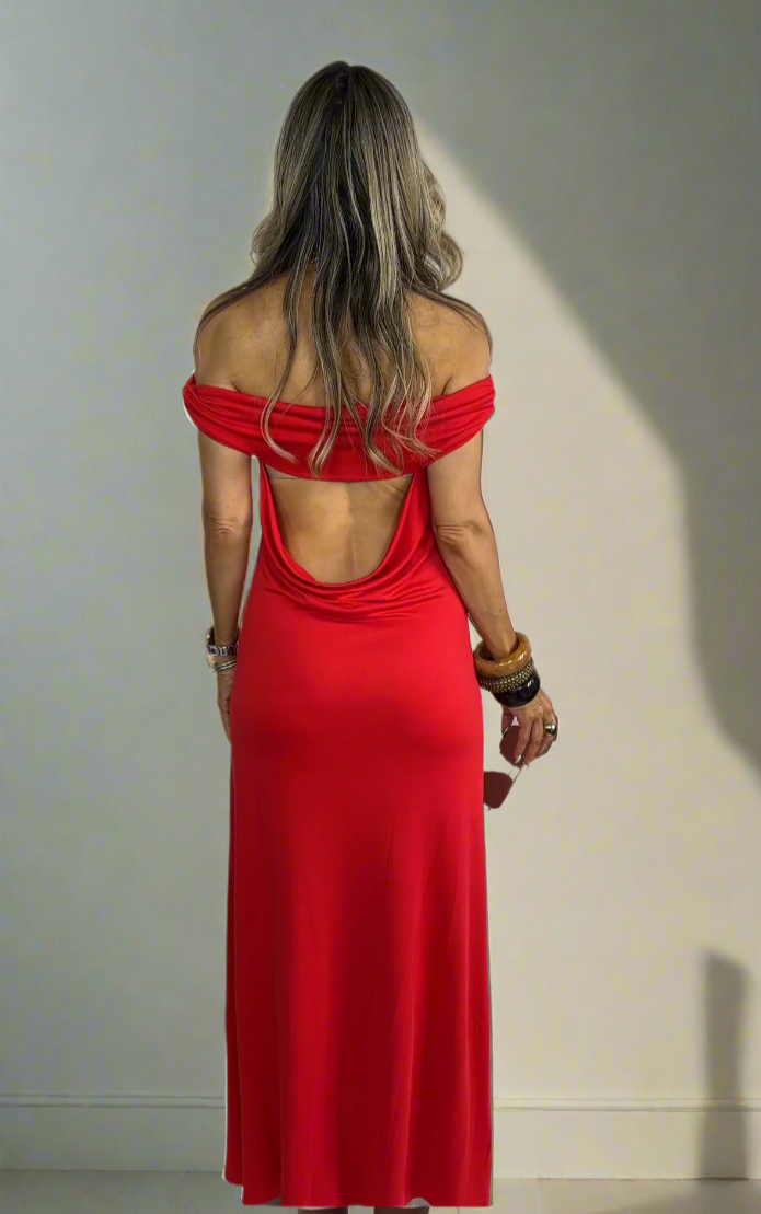 Red Off Shoulder Maxi
