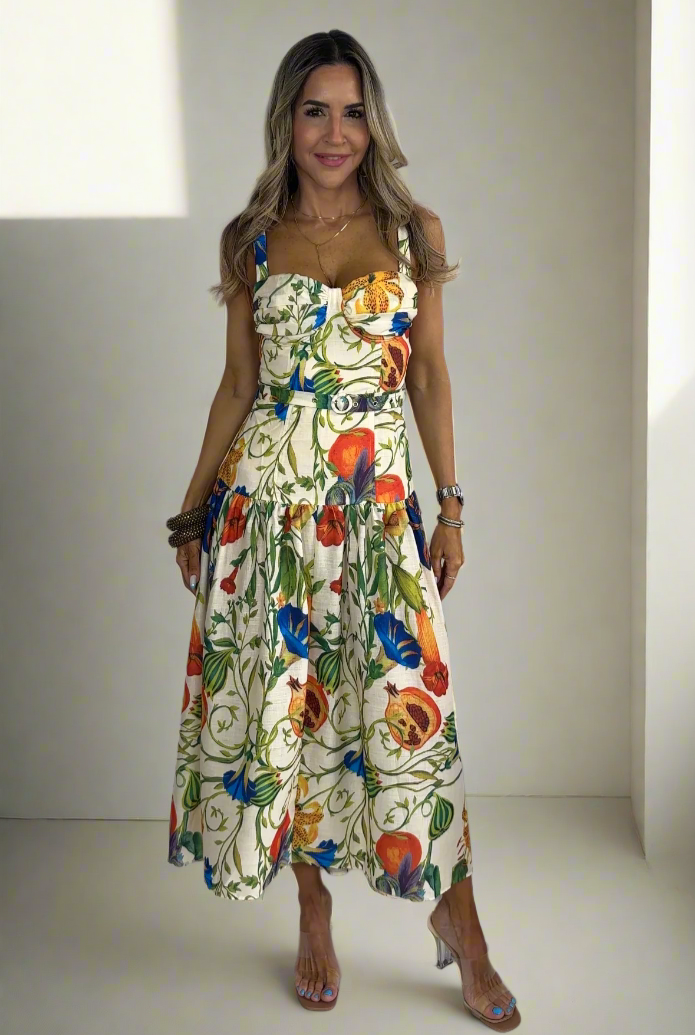 Garden Print Belted Dress