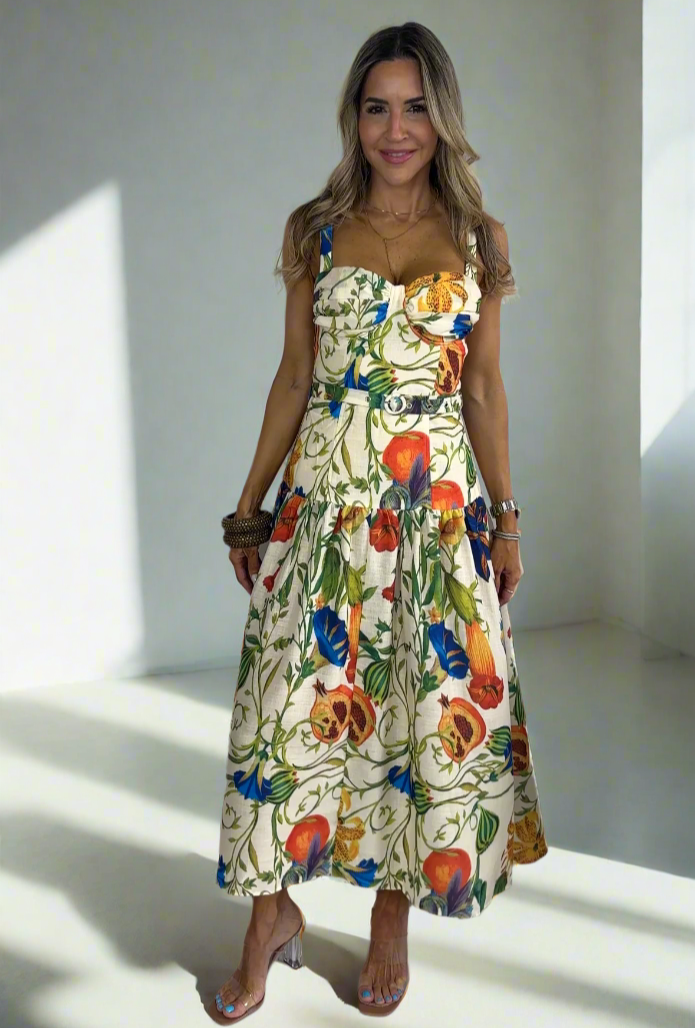 Garden Print Belted Dress