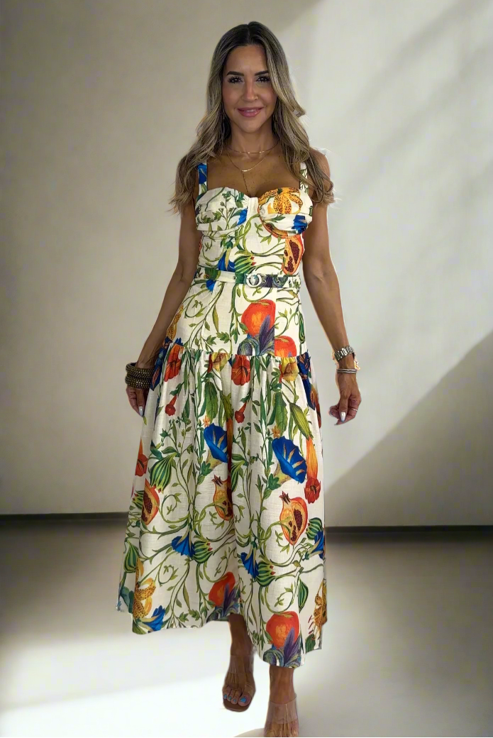 Garden Print Belted Dress