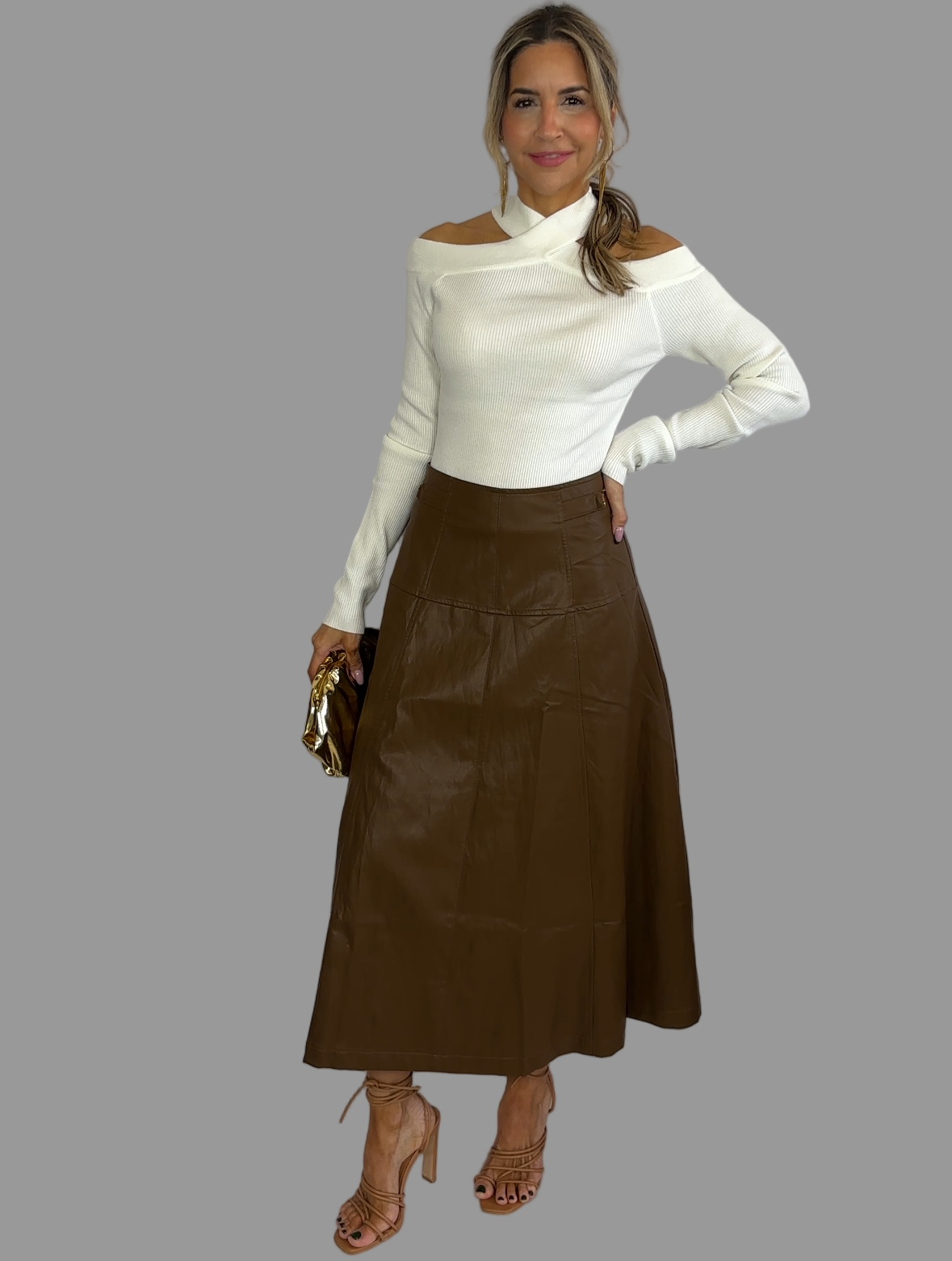 Chocolate Leather Midi Skirt