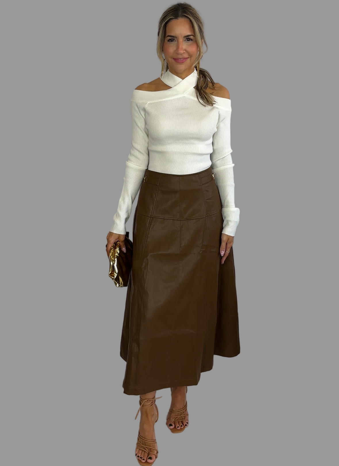 Chocolate Leather Midi Skirt
