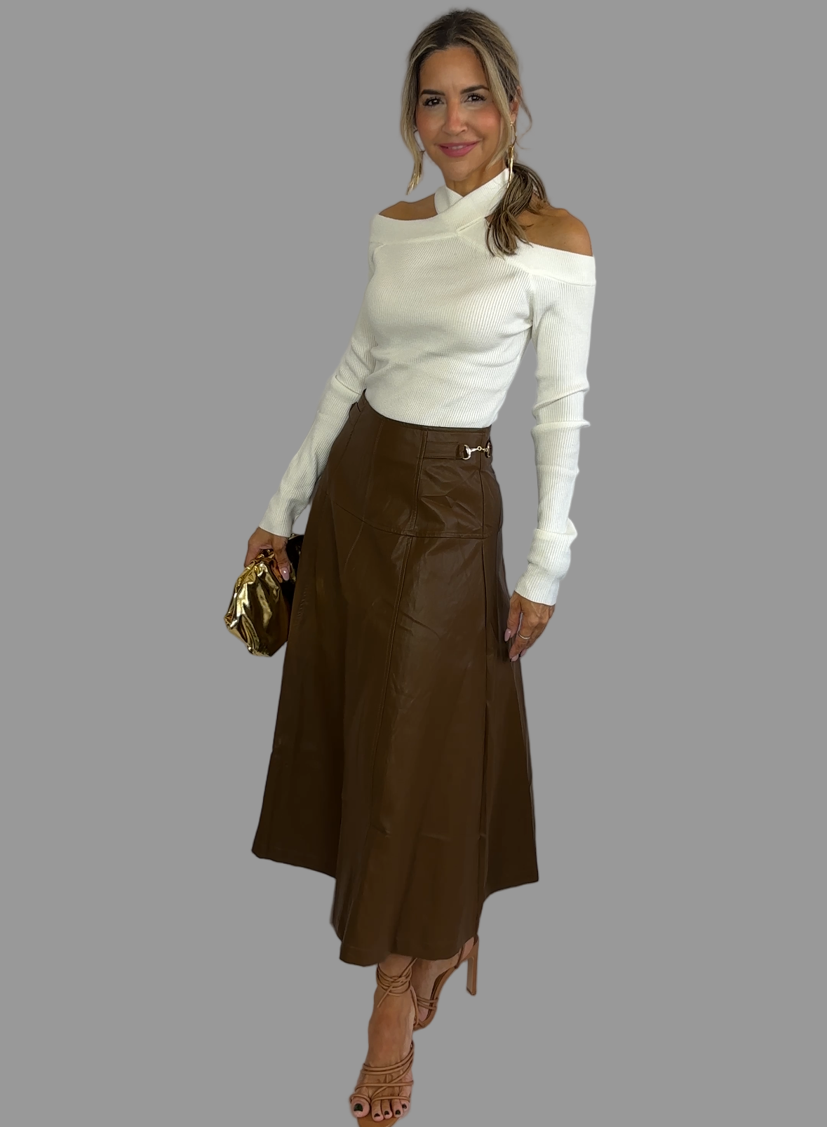 Chocolate Leather Midi Skirt