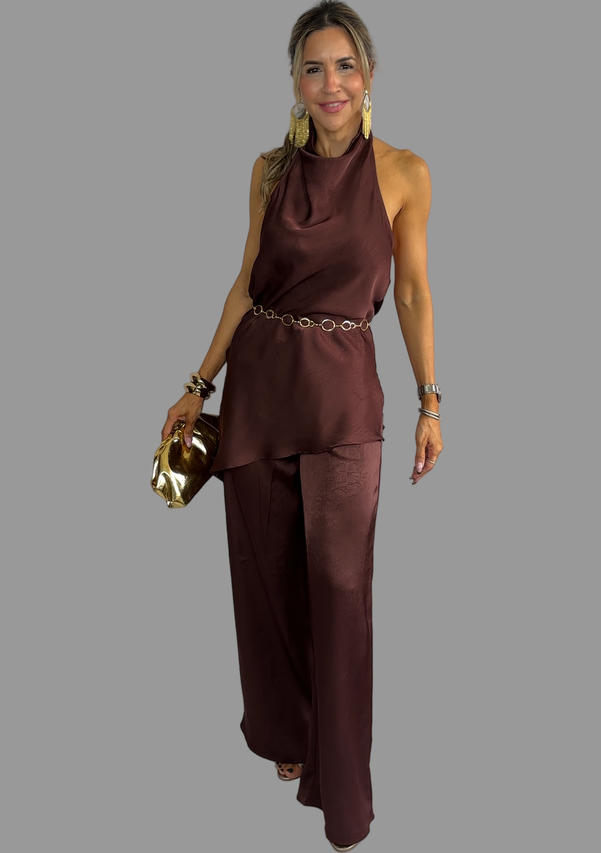 Chocolate Satin Palazzo Set