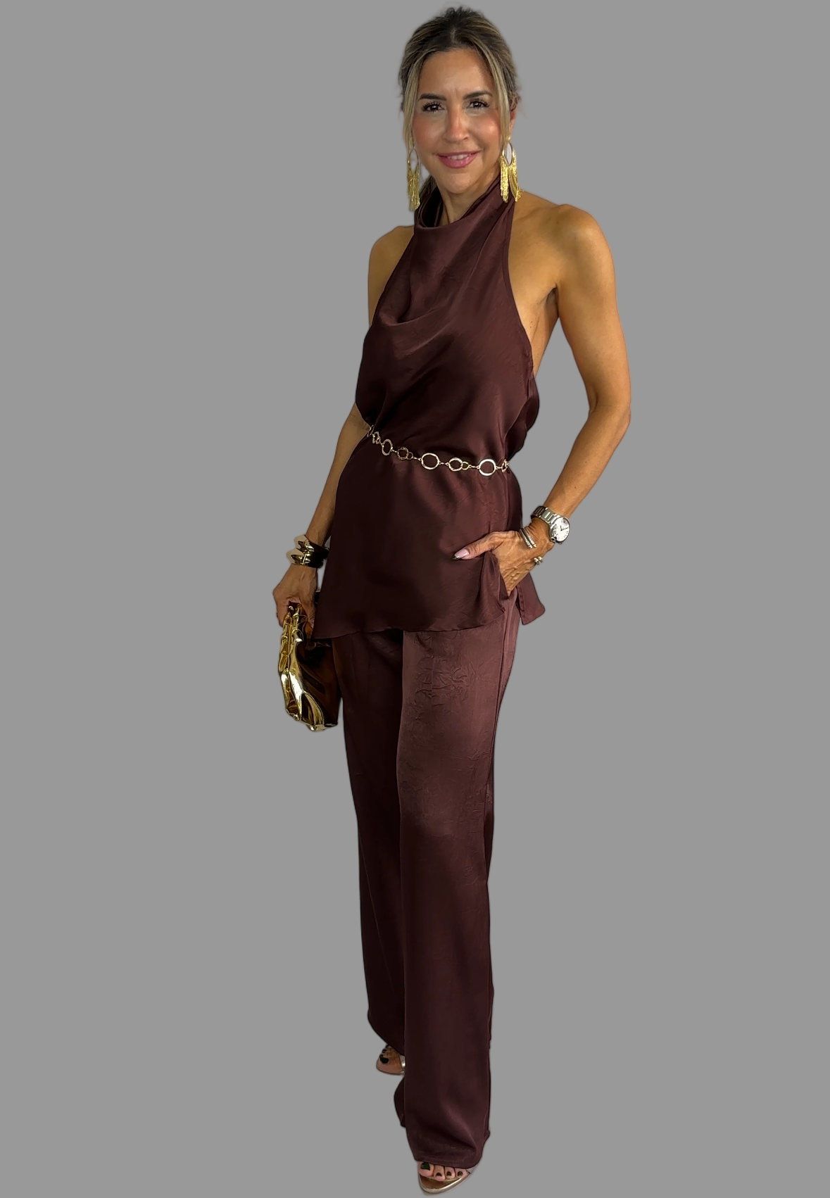 Chocolate Satin Palazzo Set