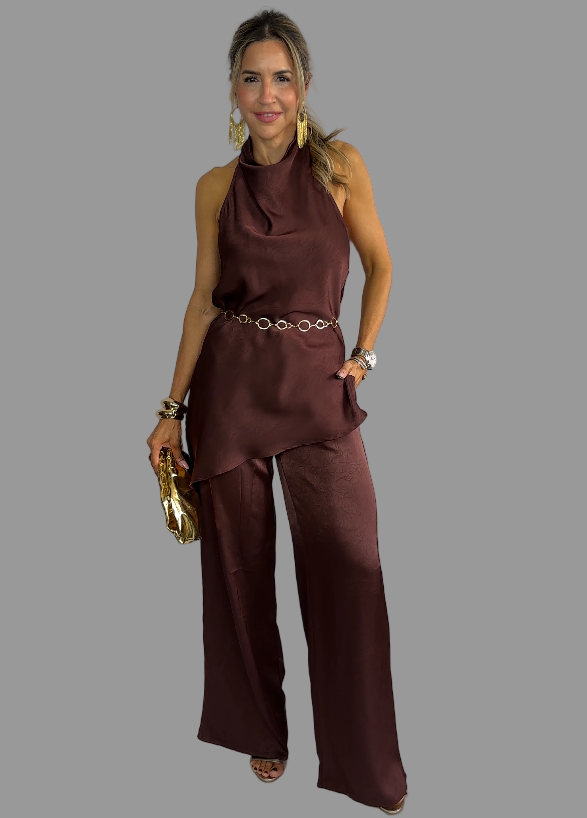Chocolate Satin Palazzo Set