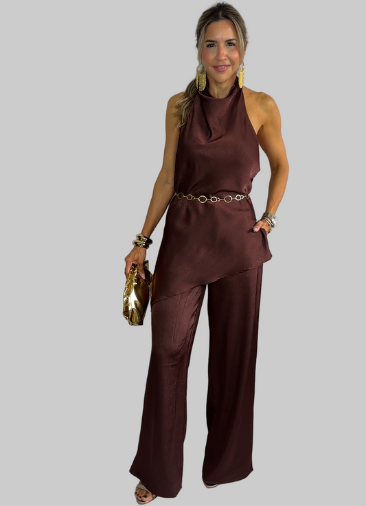Chocolate Satin Palazzo Set
