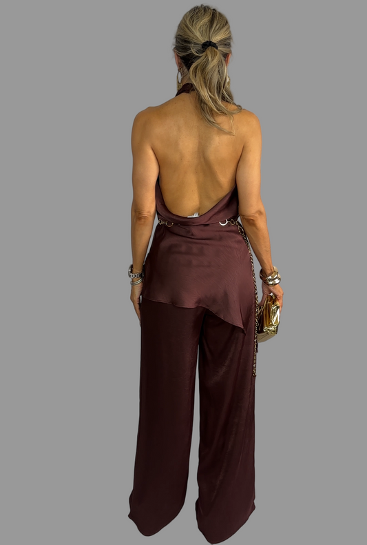 Chocolate Satin Palazzo Set