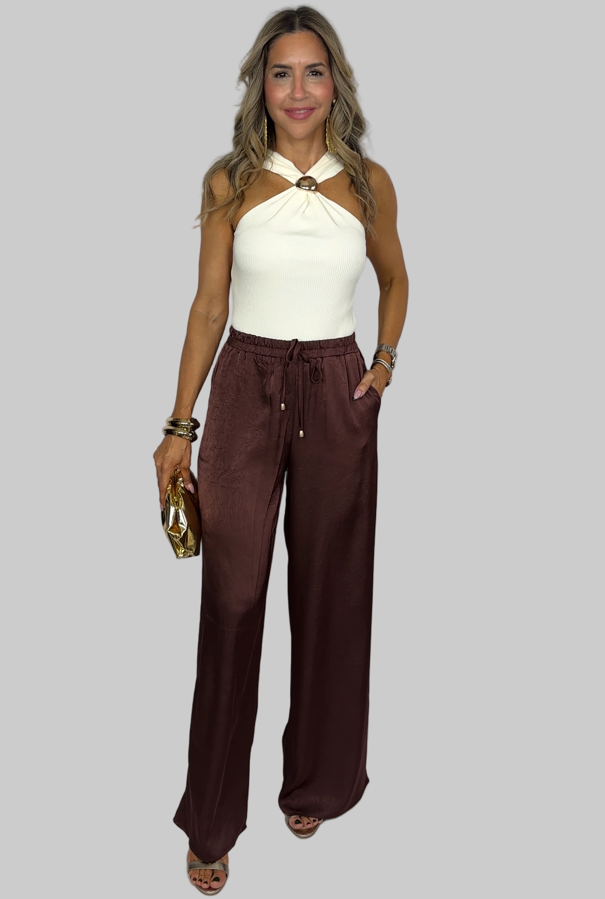 Chocolate Satin Palazzo Set