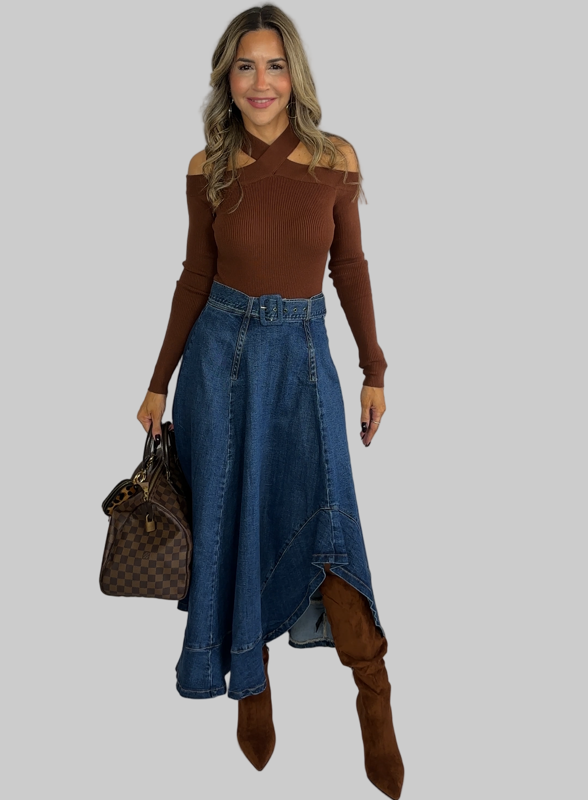 Belted Denim Skirt