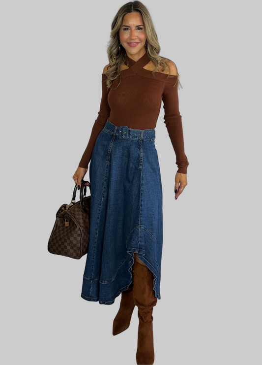 Belted Denim Skirt