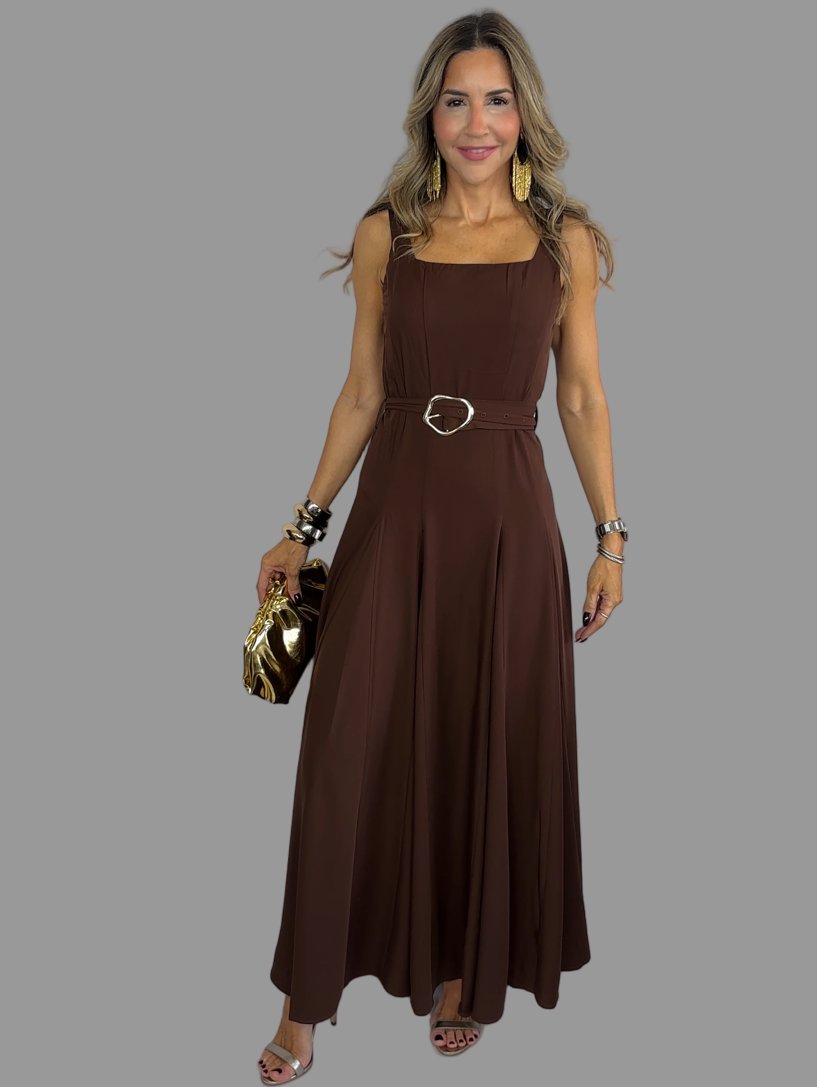 Brown Belted Maxi
