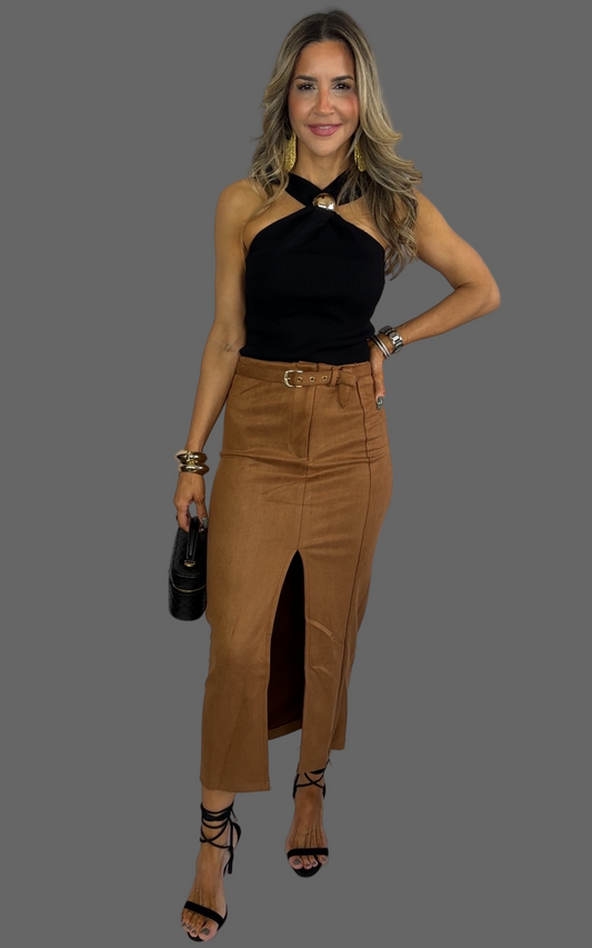 Suede Belted Skirt