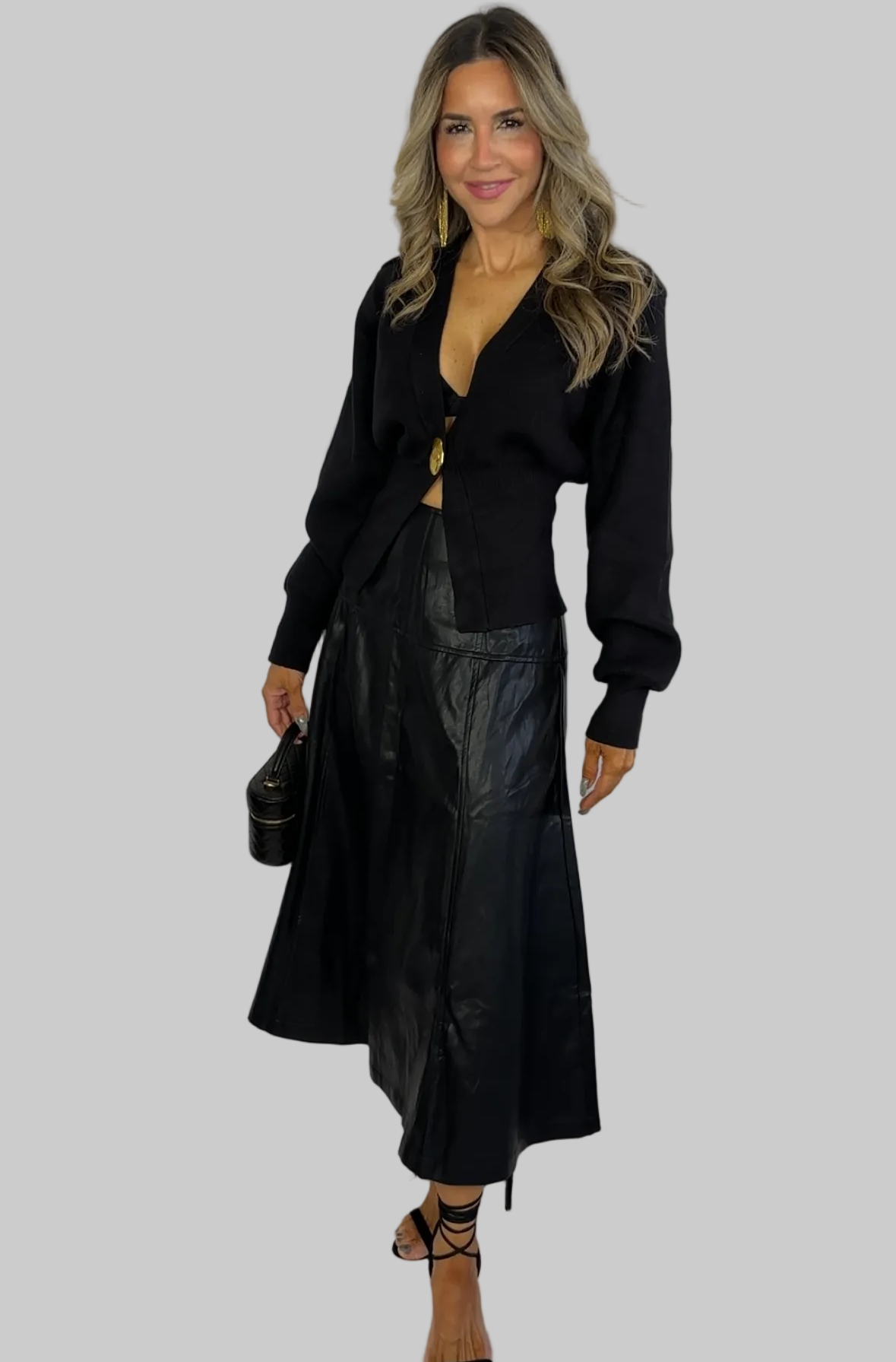 Black Leather Midi Skirt