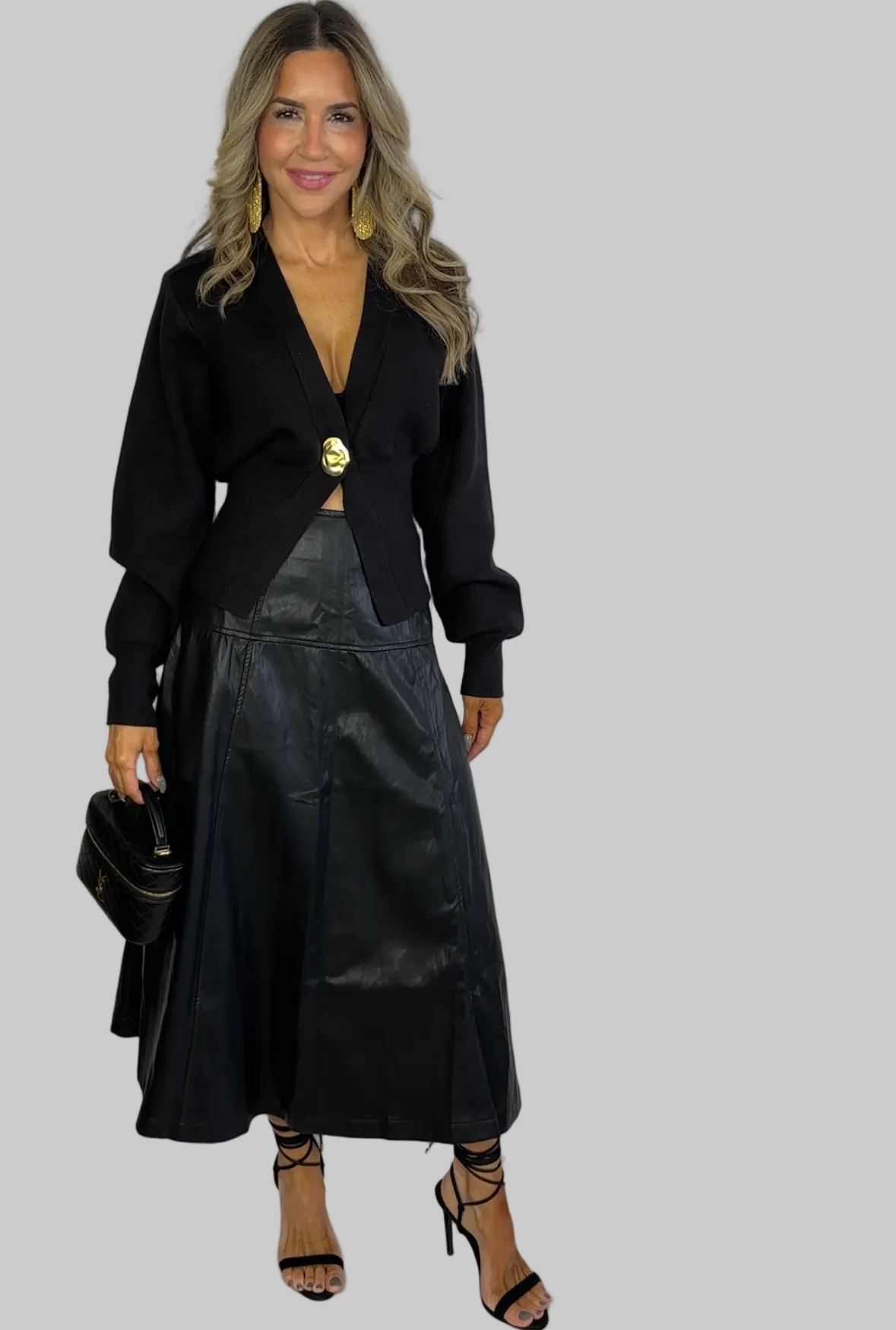 Black Leather Midi Skirt