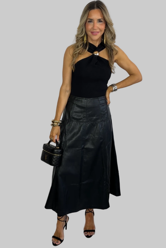 Black Leather Midi Skirt