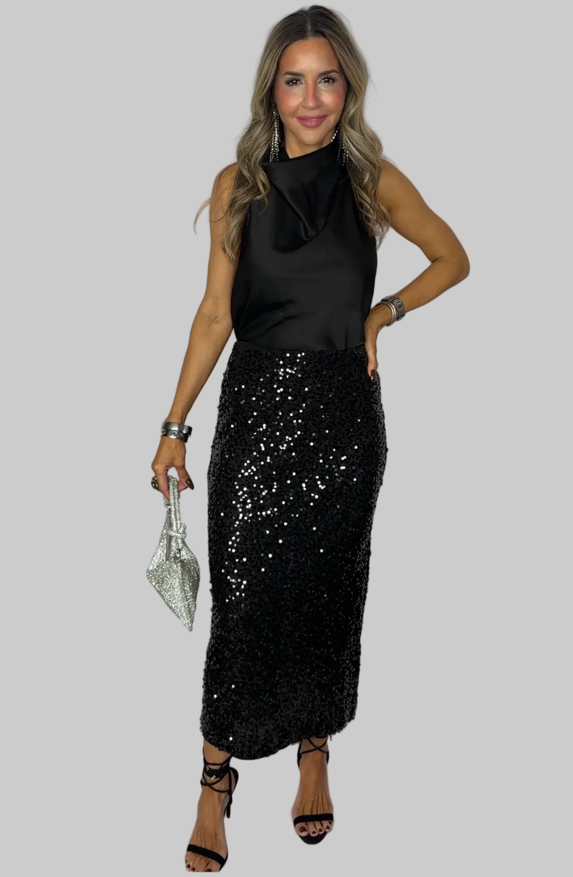 Black Sequins Midi Skirt