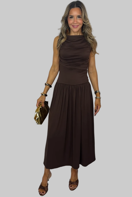 Brown Sleeveless Maxi Dress