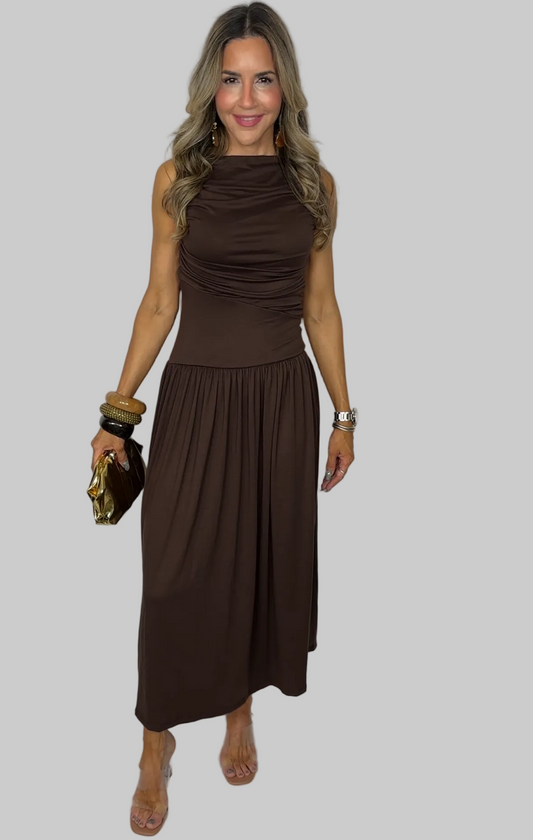 Brown Sleeveless Maxi Dress