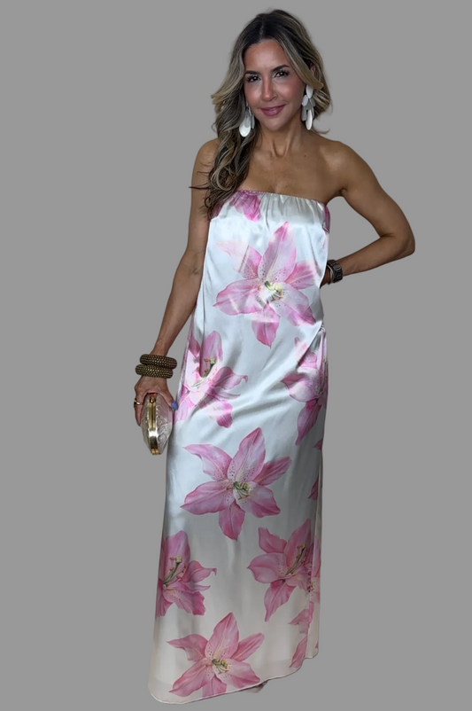 Pink Orchids Maxi Dress