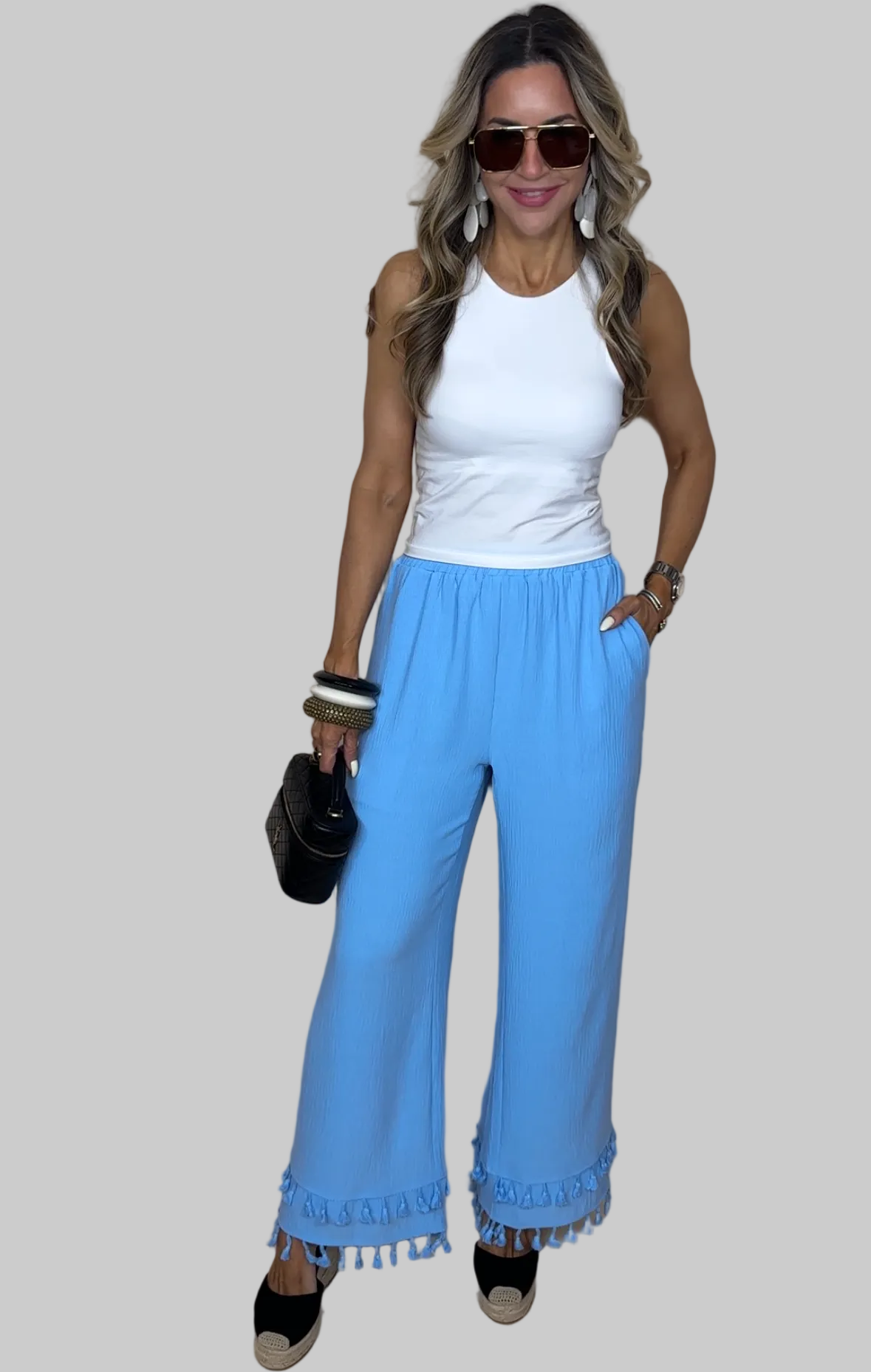 Blue Fringe Pants Set