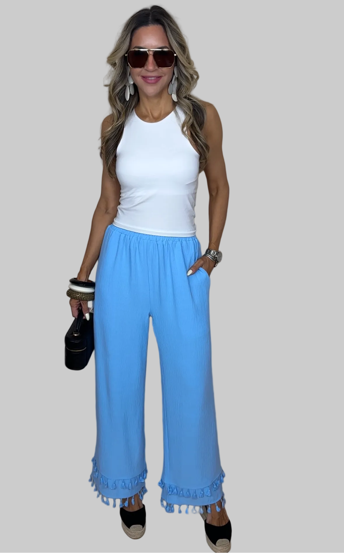 Blue Fringe Pants Set