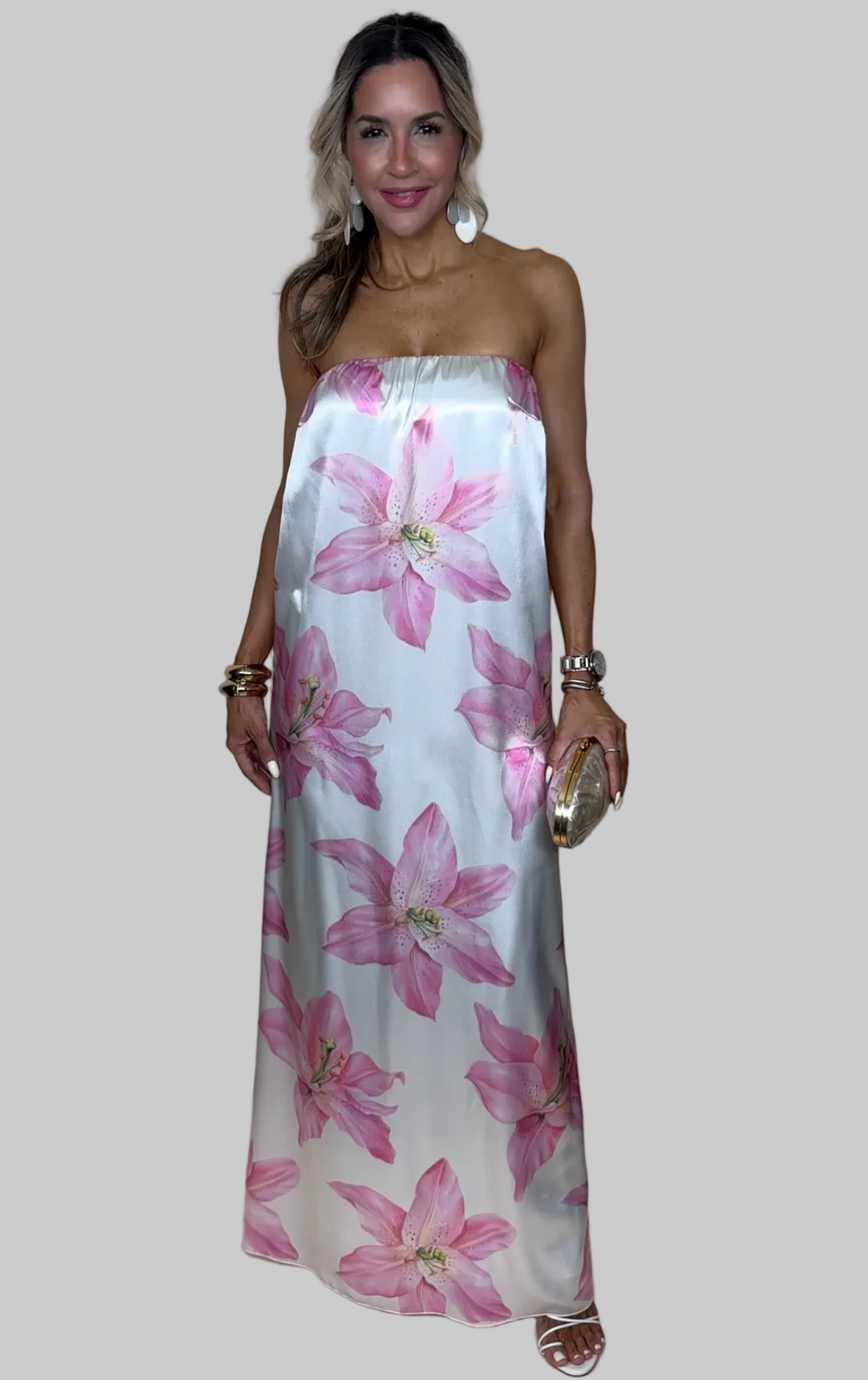 Pink Orchids Maxi Dress