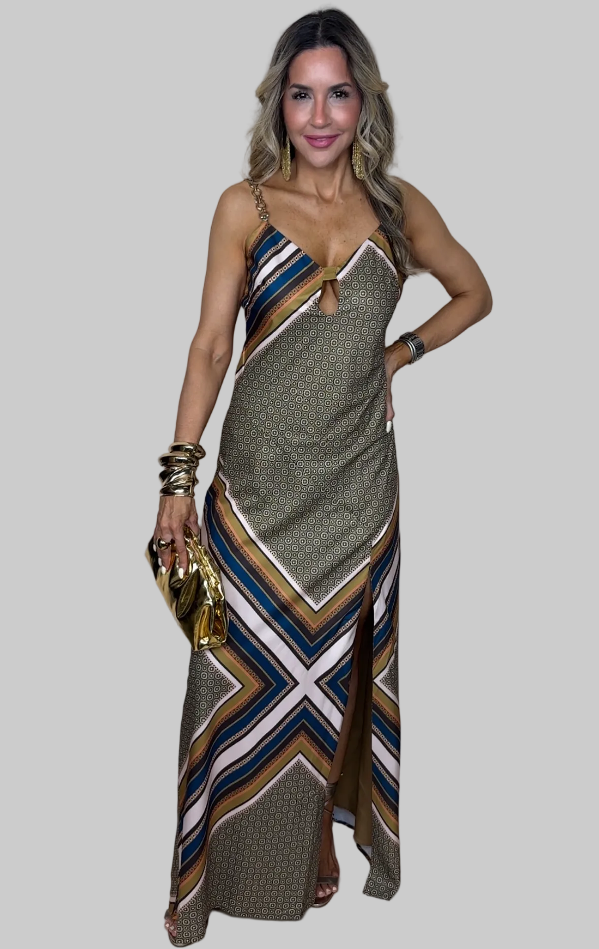 Multicolor Print Satin Maxi
