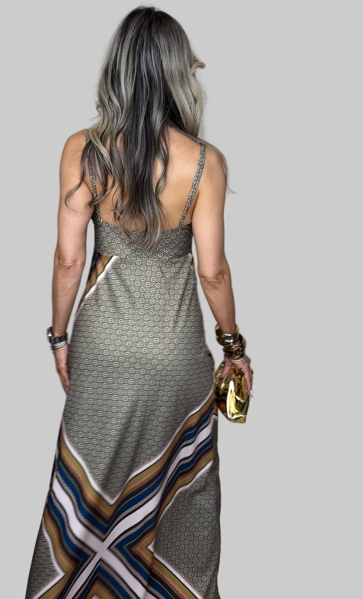 Multicolor Print Satin Maxi