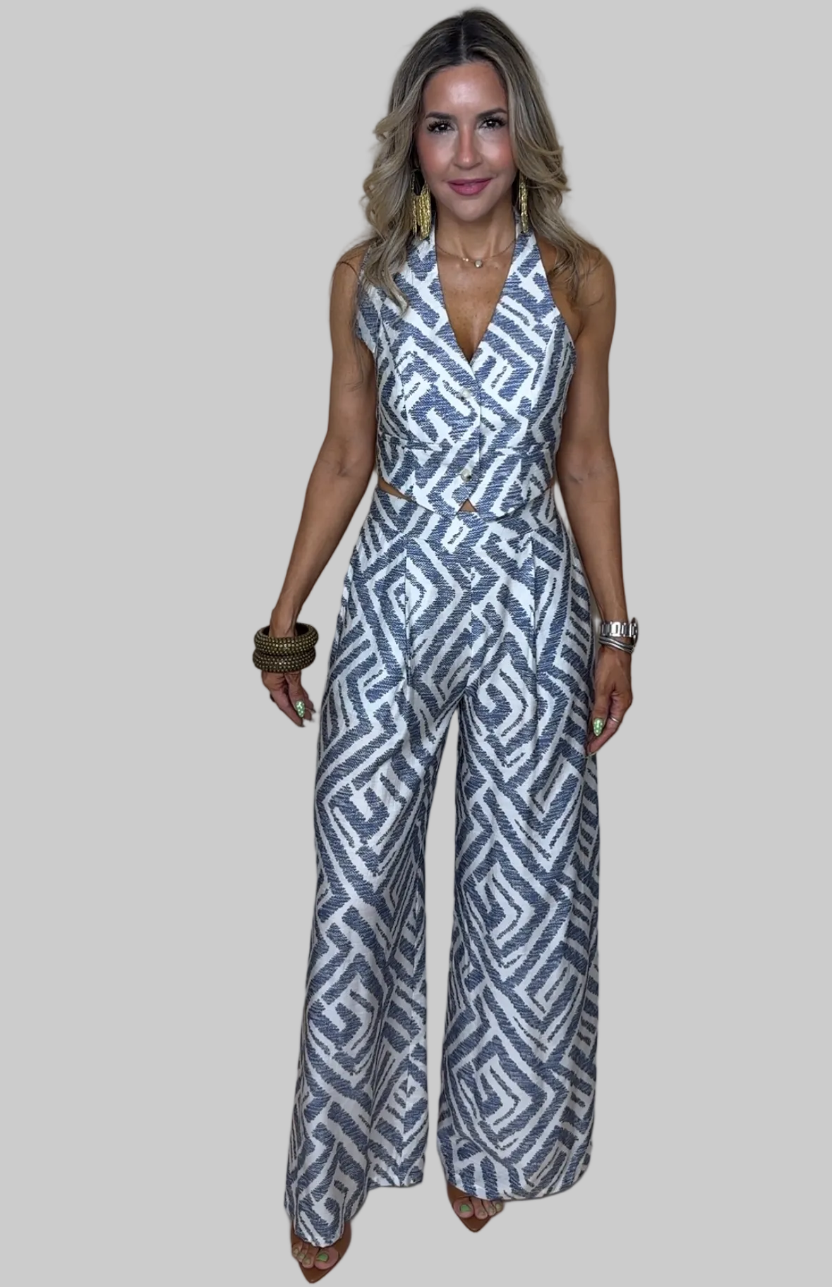Blue Print Vest Top Set
