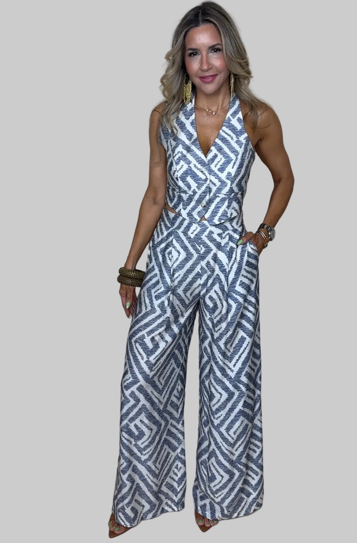 Blue Print Vest Top Set