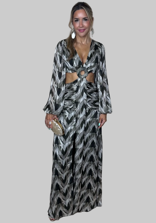 Olive Print Cut Out Dress