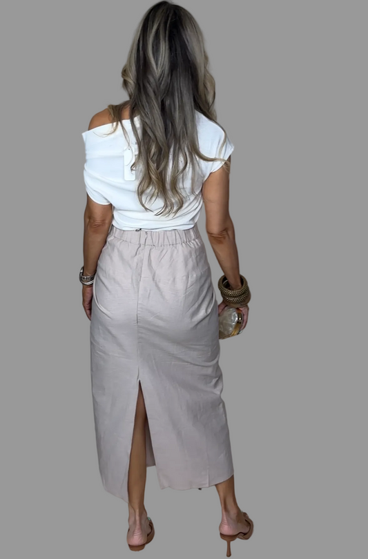 Linen Blend Maxi Skirt