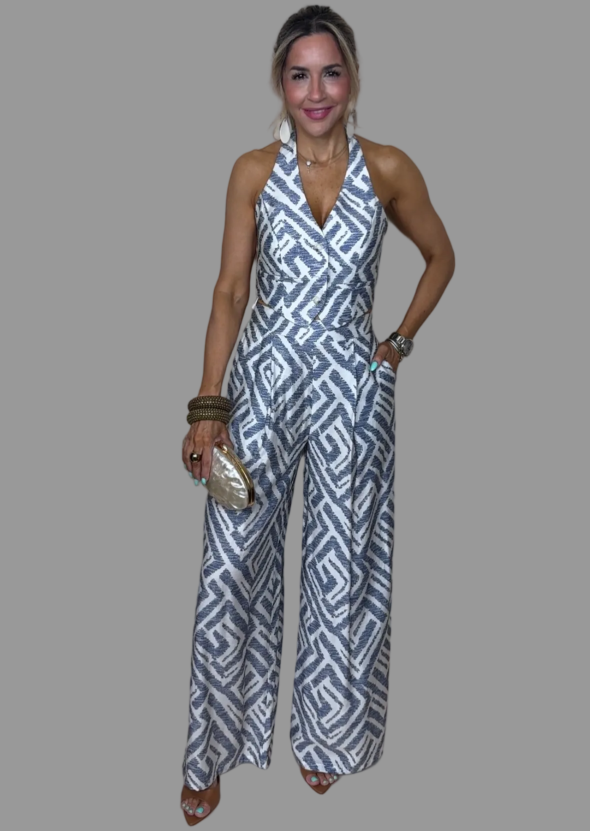 Blue Print Vest Top Set