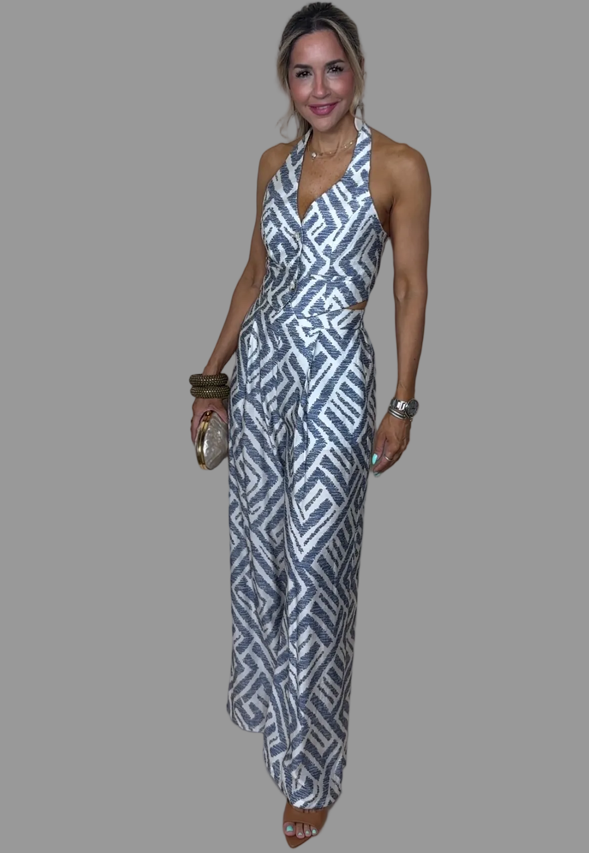 Blue Print Vest Top Set