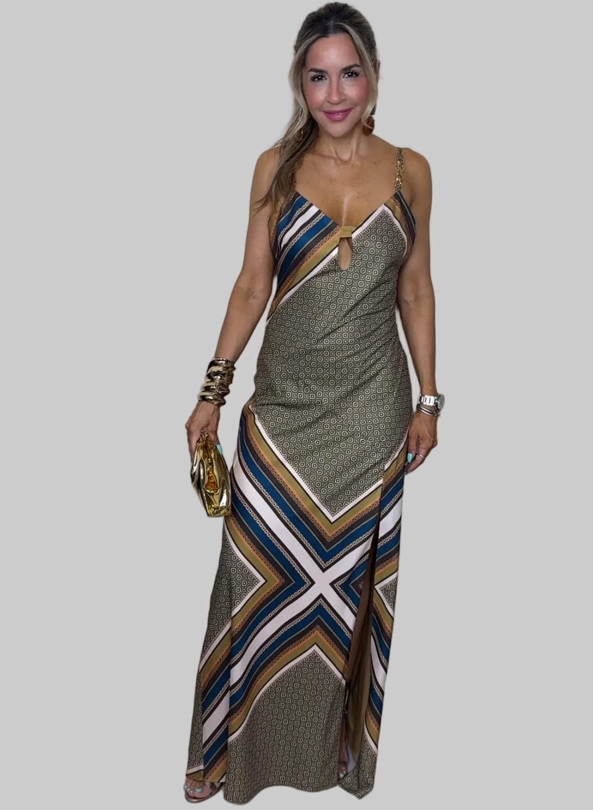 Multicolor Print Satin Maxi
